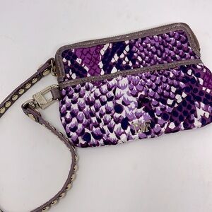 Diane Von Furstenburg Wristlet Wallet Purple Nylon Snake Pattern Stud Leather